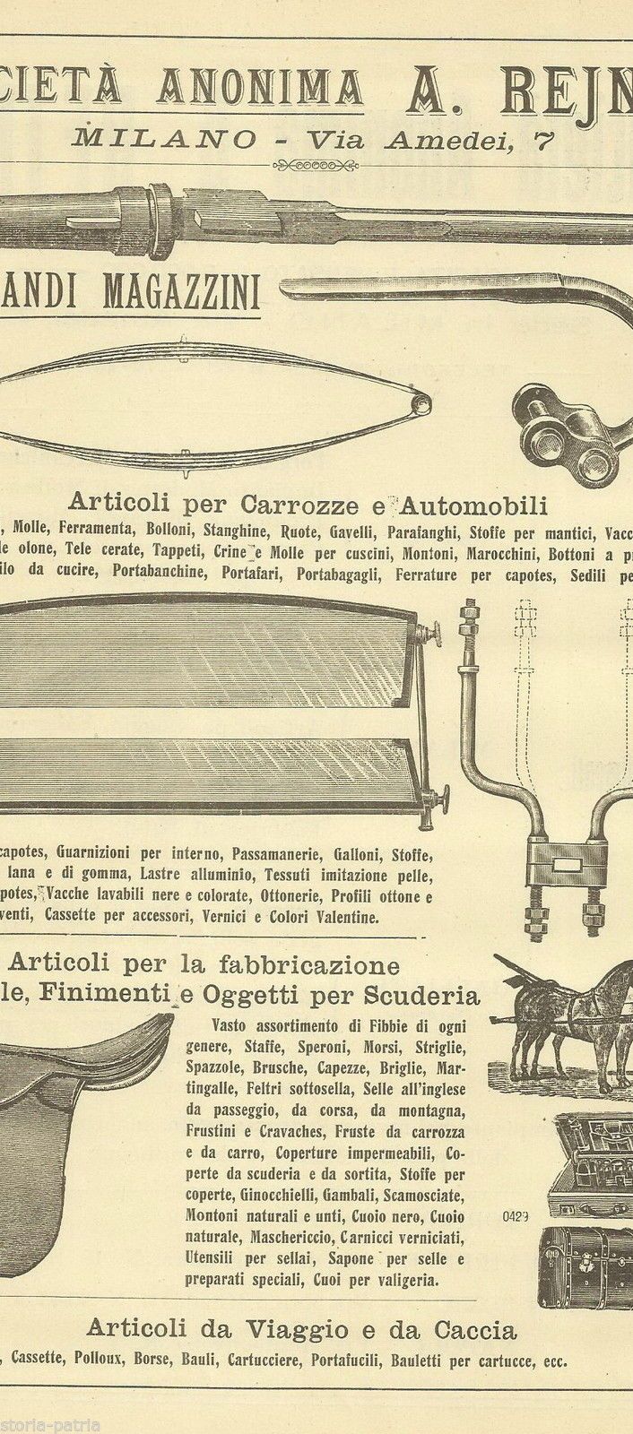 Volantino Pubblicitario A. Rejna Milano Automobili Carrozze 1922