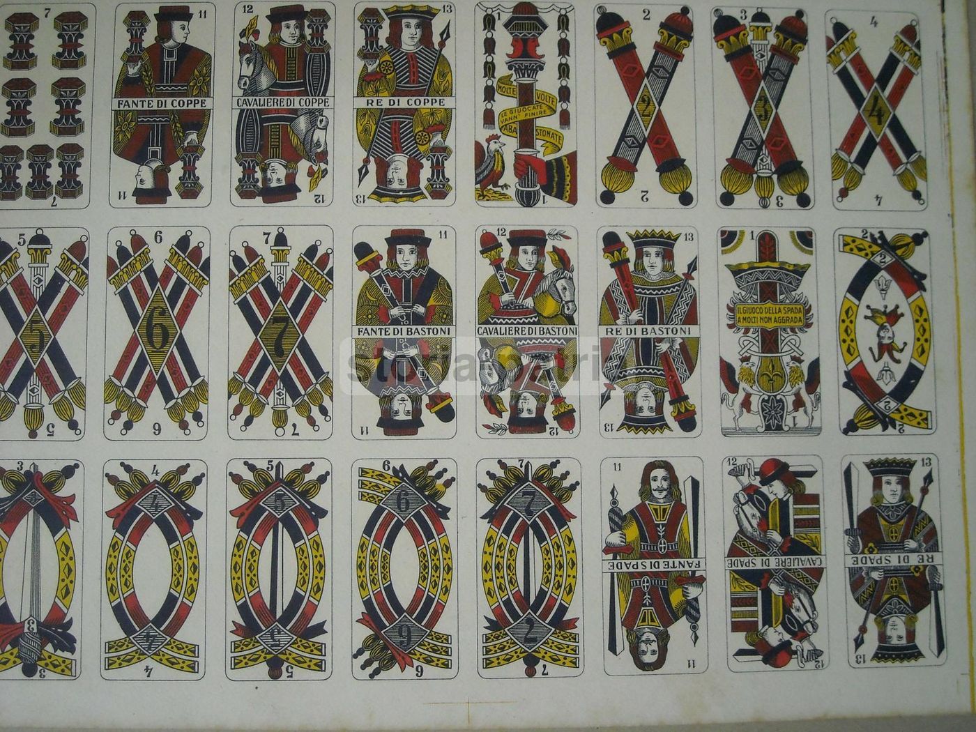 Carte Da Gioco Napoletane d'Epoca, Pignalosa, Foglio Completo Da 40 Carte