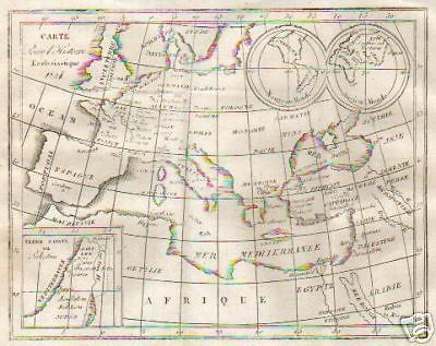 Mappa Antica Di Europa, Asia, Africa, America E Palestina. Acquaforte Del 1824.