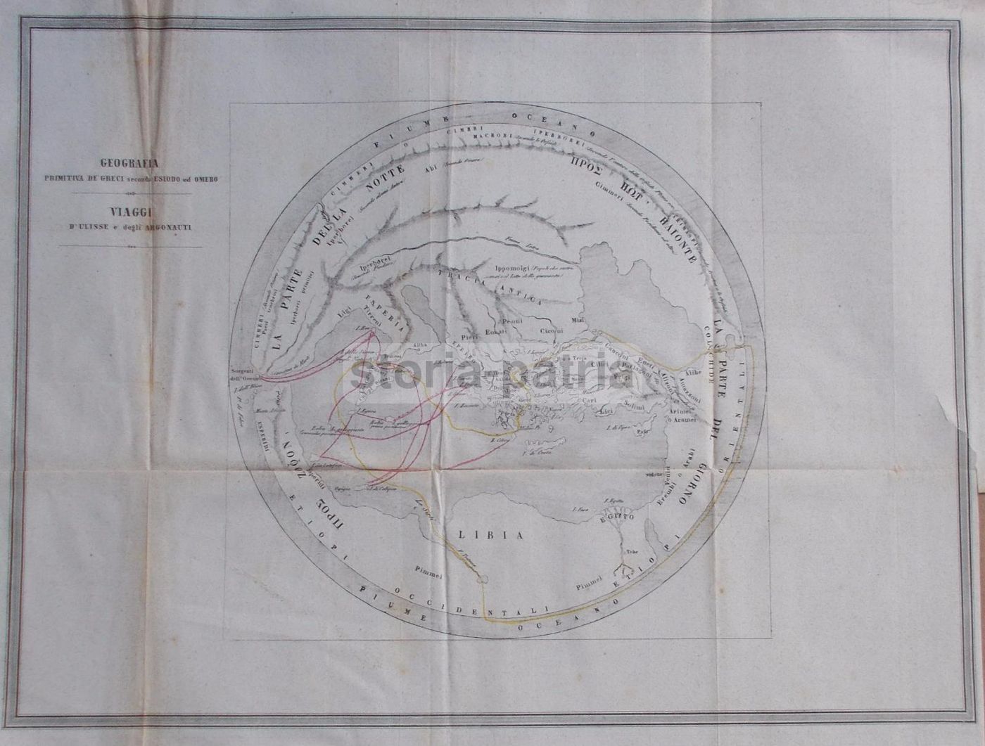 Mappa Antica: Geografia Primitiva Dei Greci Secondo Esiodo Ed Omero. Viaggi Di Ulisse E Degli Argonauti. 1854