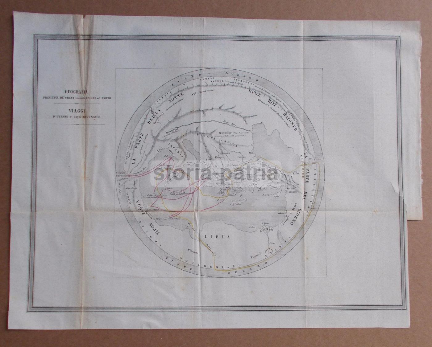 Mappa Antica: Geografia Primitiva Dei Greci Secondo Esiodo Ed Omero. Viaggi Di Ulisse E Degli Argonauti. 1854