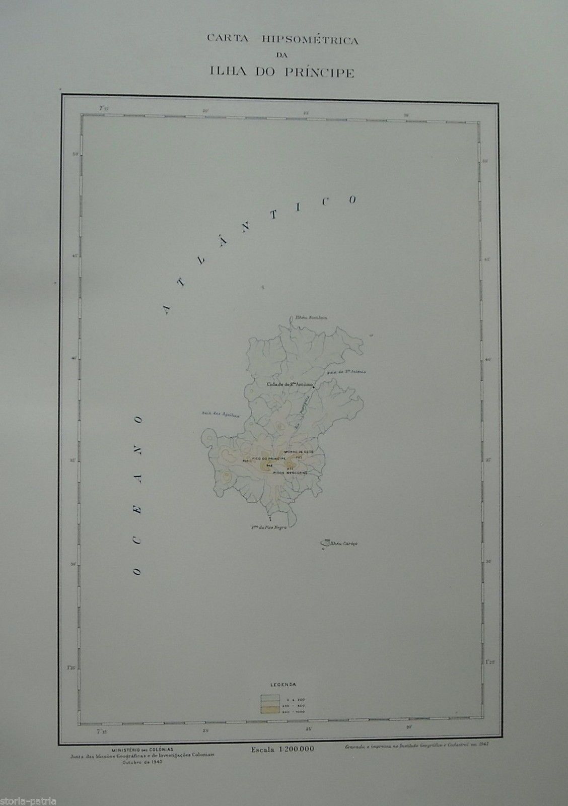 Carta Ipsometrica Ilha Do Principe Colonie Portoghesi 1943
