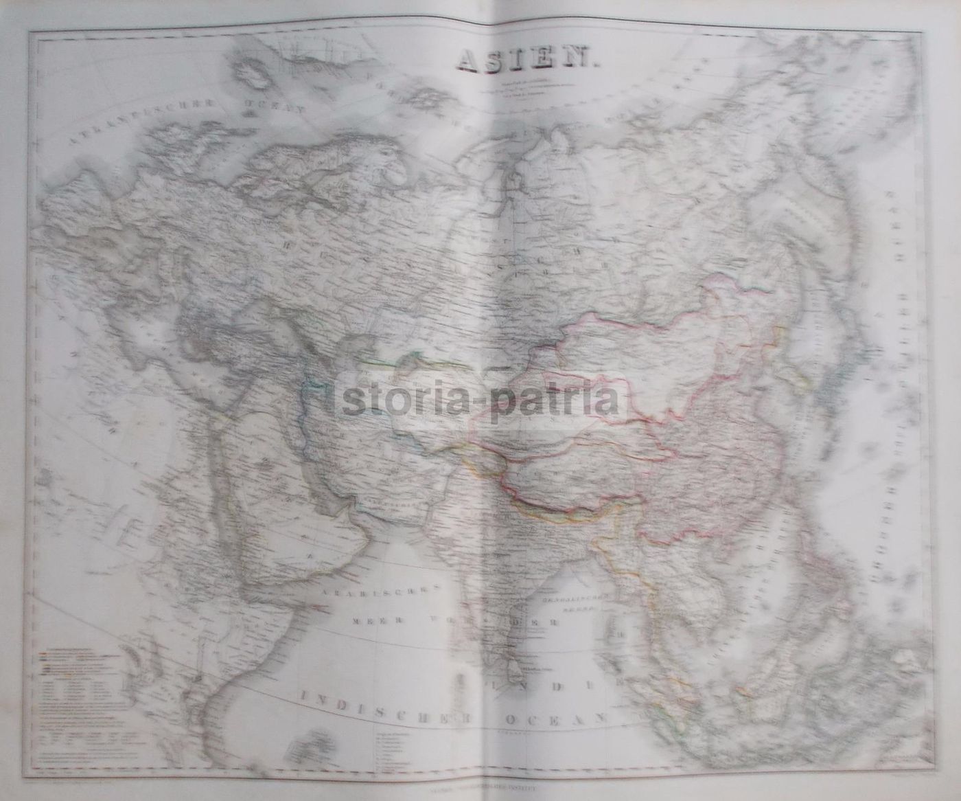 Mappa Antica Dell'Asia, Africa Ed Europa (1860 1880), Incisione Tedesca 58x70 Cm