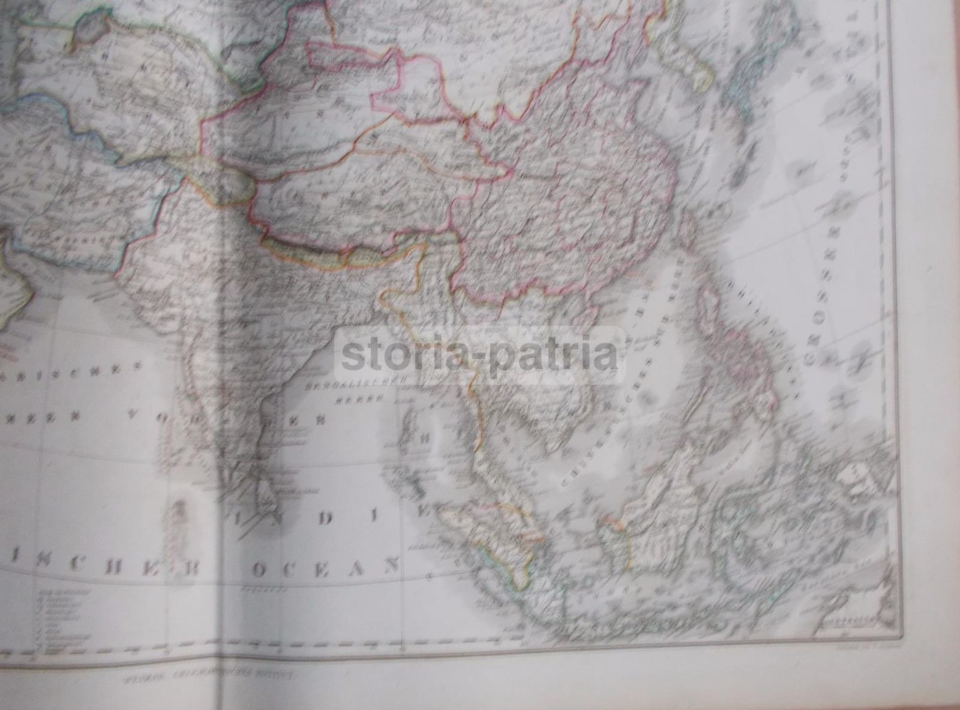 Mappa Antica Dell'Asia, Africa Ed Europa (1860 1880), Incisione Tedesca 58x70 Cm