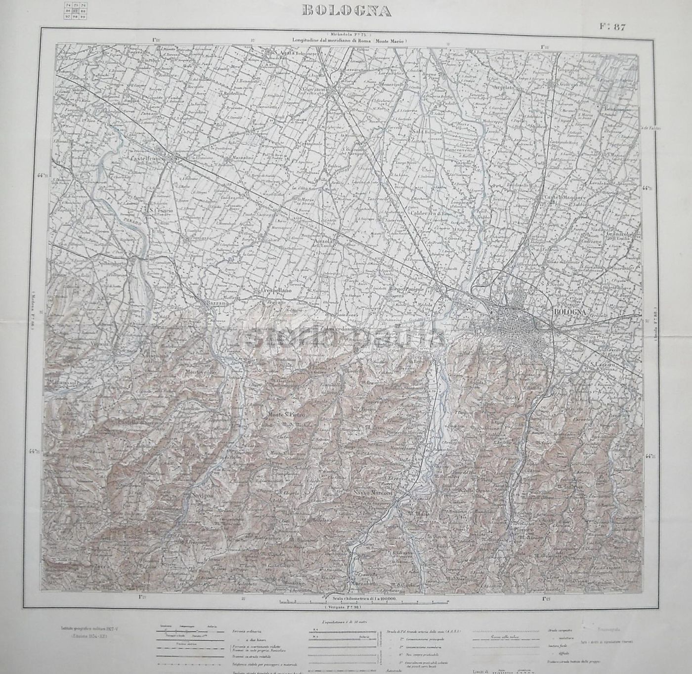 Mappa Topografica Di Bologna 1934 Istituto Geografico Militare