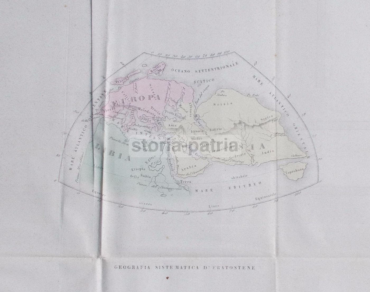 Mappa Antica Della Geografia Di Eratostene (Africa, Asia, Europa), 1850