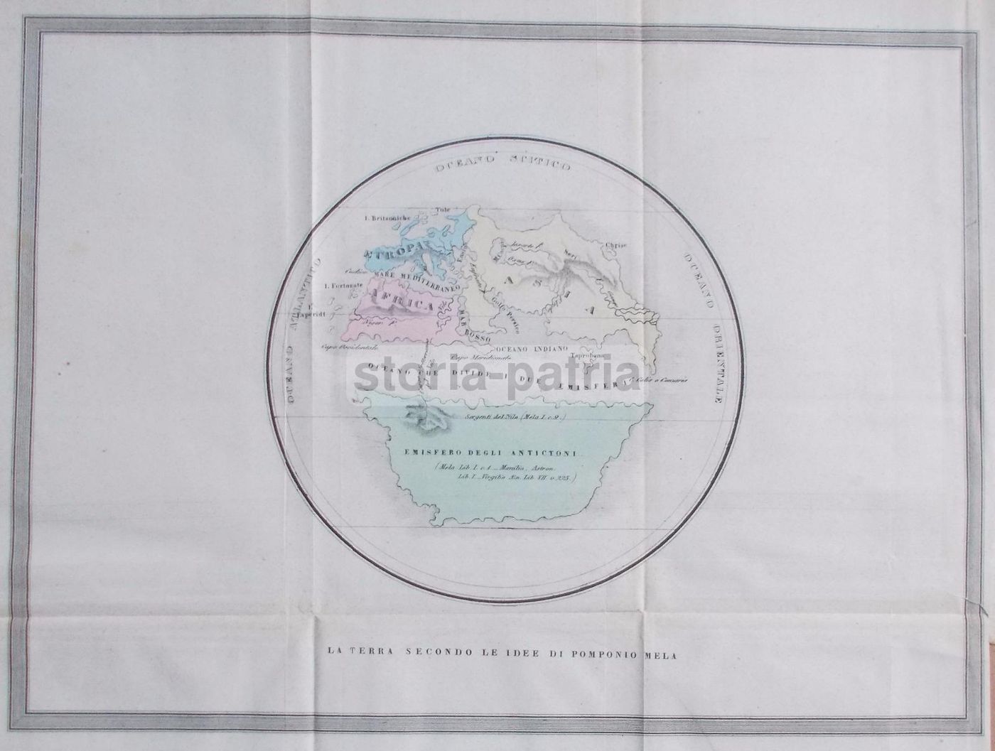 Mappa Antica Di Pomponio Mela: Africa, Asia, Europa (1850)