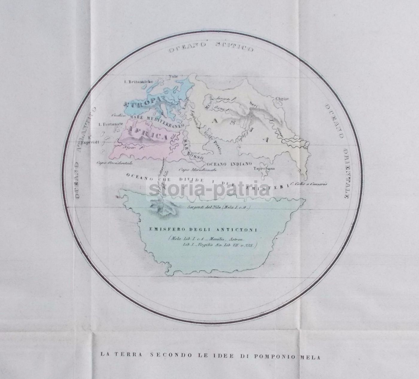 Mappa Antica Di Pomponio Mela: Africa, Asia, Europa (1850)
