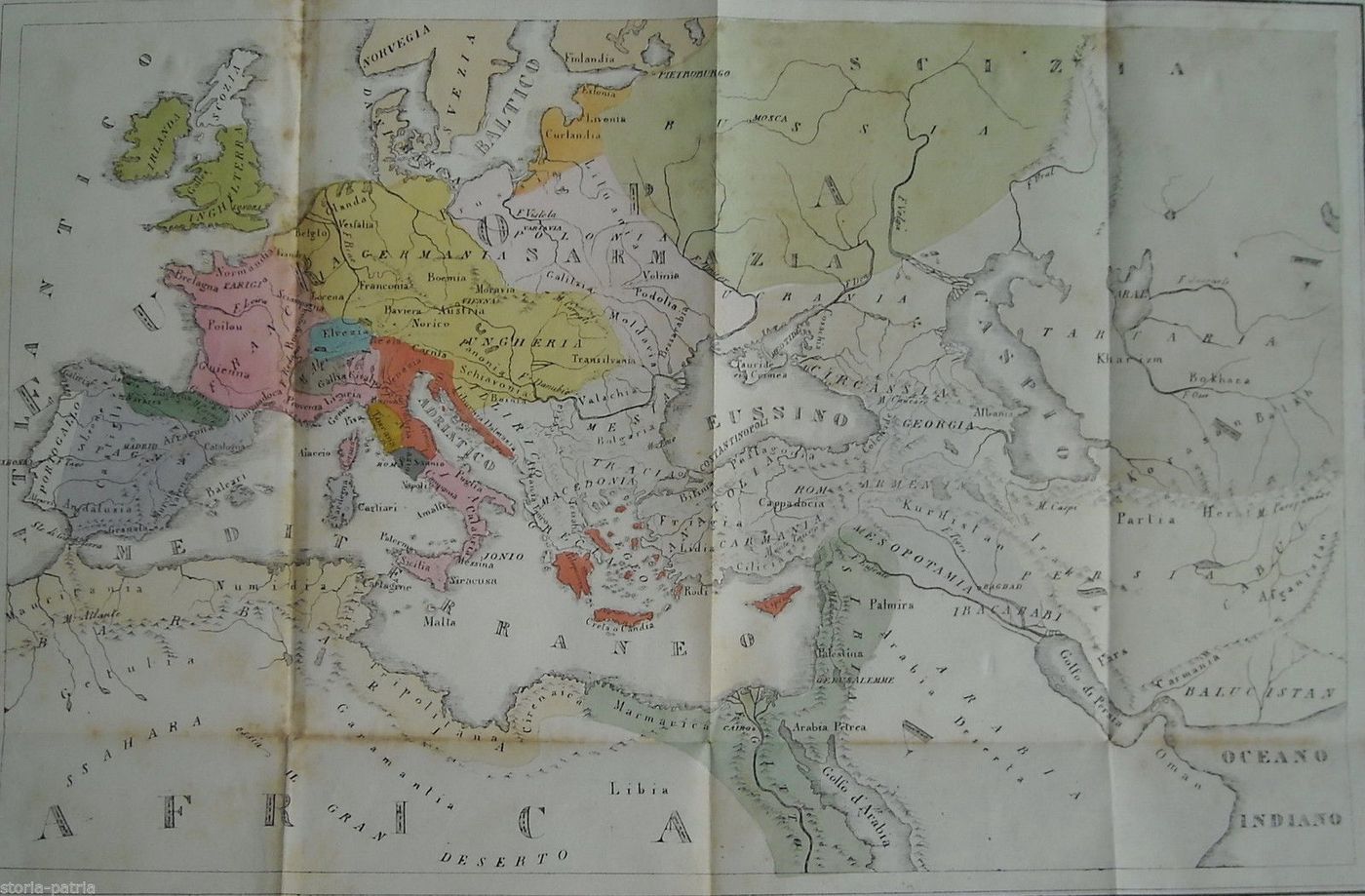 Mappa Antica Dell'Europa, Asia E Africa. Storia Dei Domini Stranieri In Italia