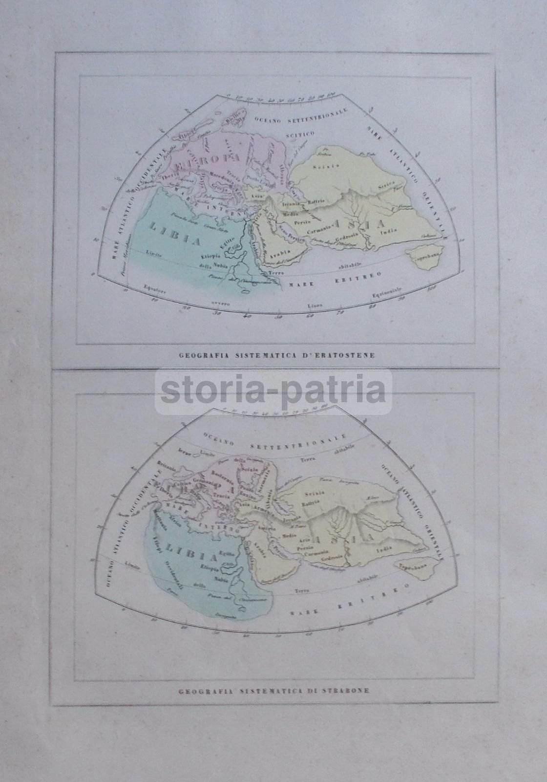 Cartografia Antica: Eratostene E Strabone (Libia, Asia, Scizia), Circa 1860