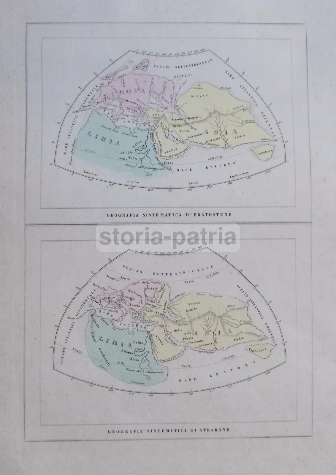 Cartografia Antica: Eratostene E Strabone (Libia, Asia, Scizia), Circa 1860