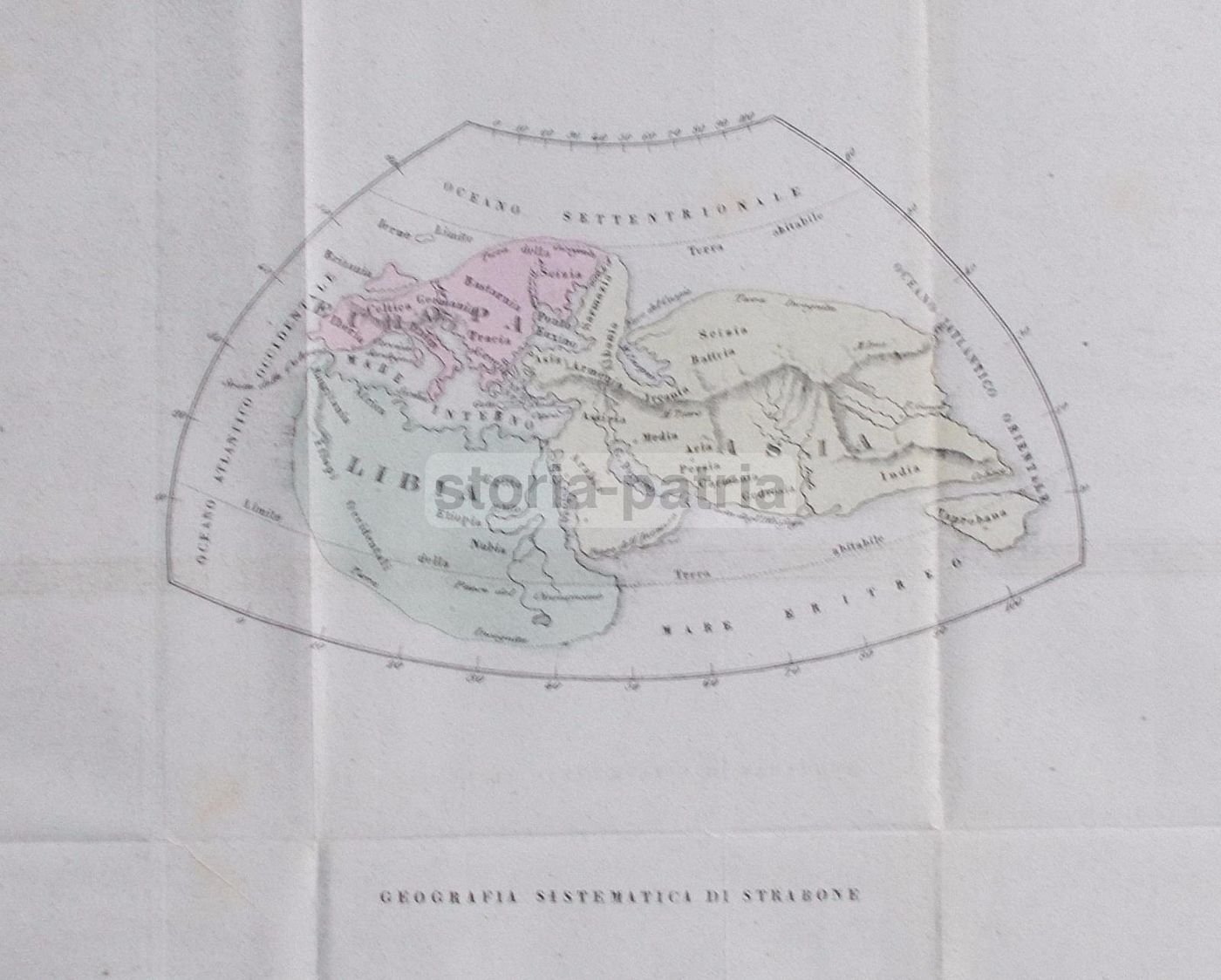 Cartografia Storica Strabone: Libia, Italia, Spagna, Asia, India, 1850