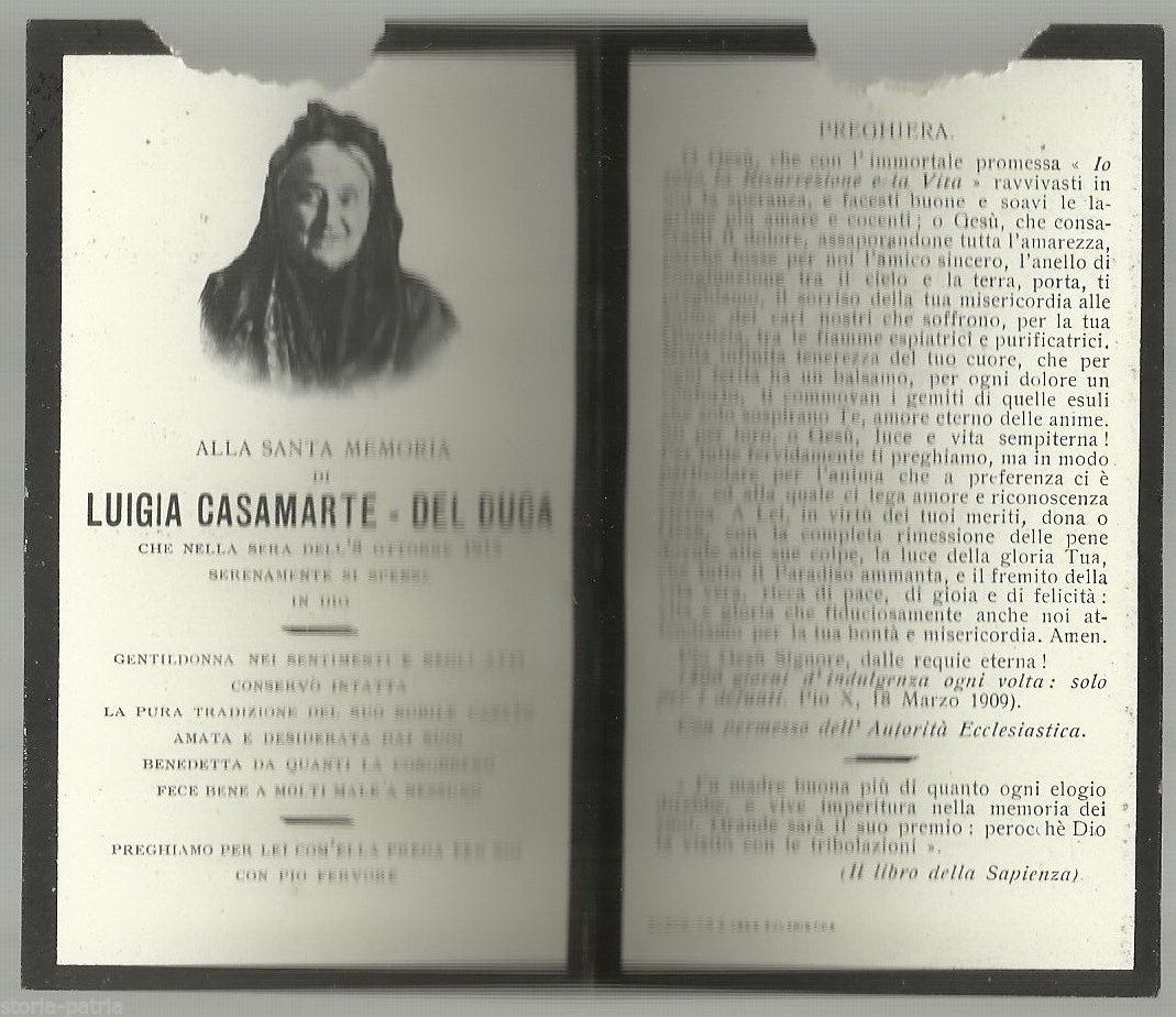 Luttino Funebre 1915 Luigia Casamarte Del Duca, Nobiltà Abruzzo