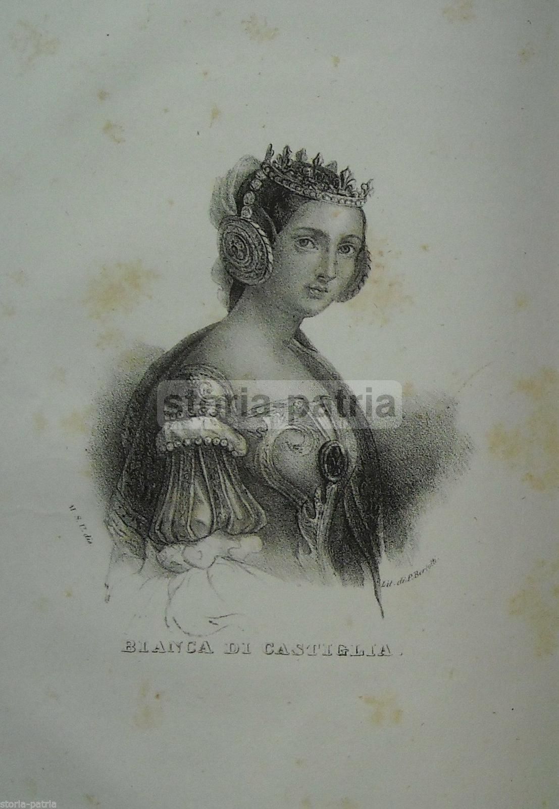 Bianca Di Castiglia. Litografia Originale, 1840. Regina Di Francia
