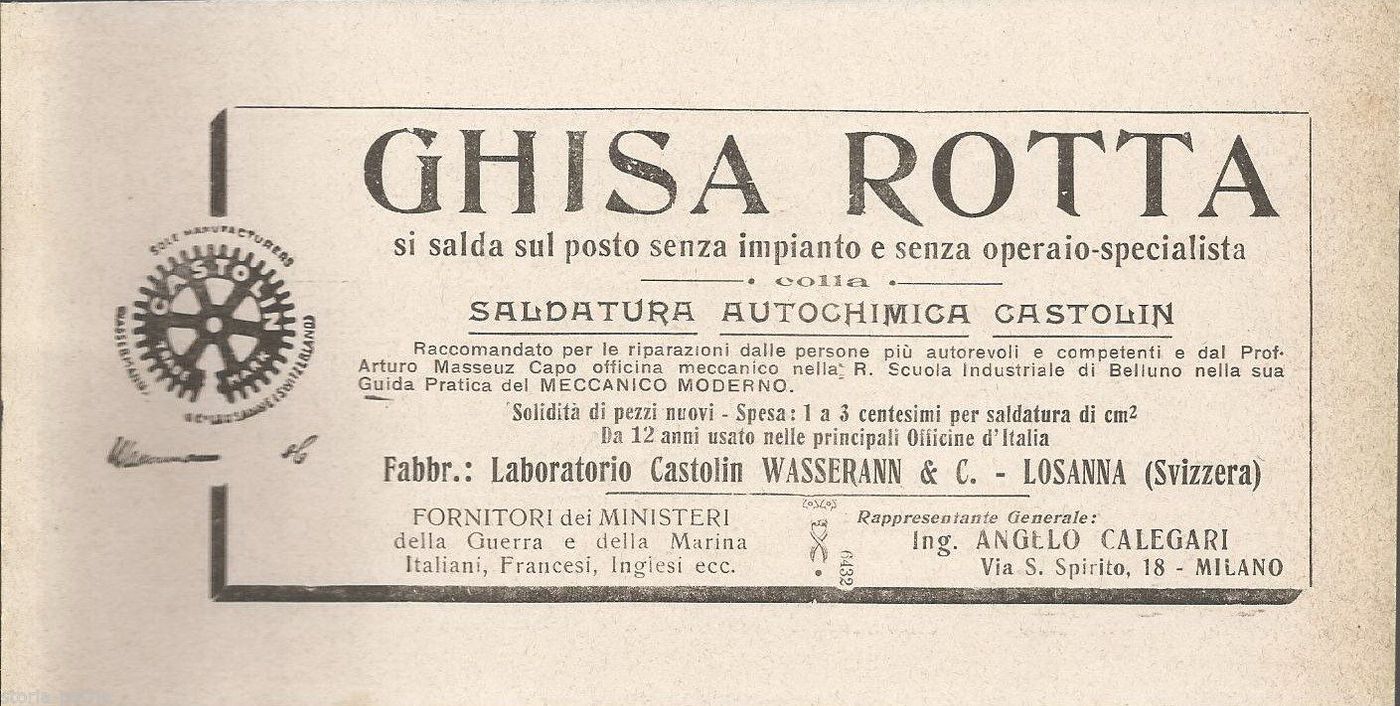 Castolin Wassermann Losanna: Saldatura Autochimica Ghisa, Pubblicità d'Epoca