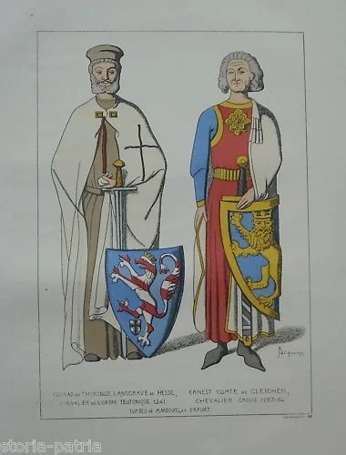 Cavalieri Crociati e Teutonici: Cromolitografia Araldica, Fine Xix Secolo