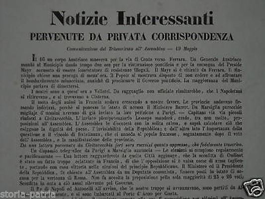 Foglio Volante 1849: Garibaldi, Ferrara E La Repubblica Romana