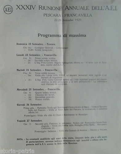 Riunione AEI 1929 Pescara: Programma E Mappa Centrali Elettriche
