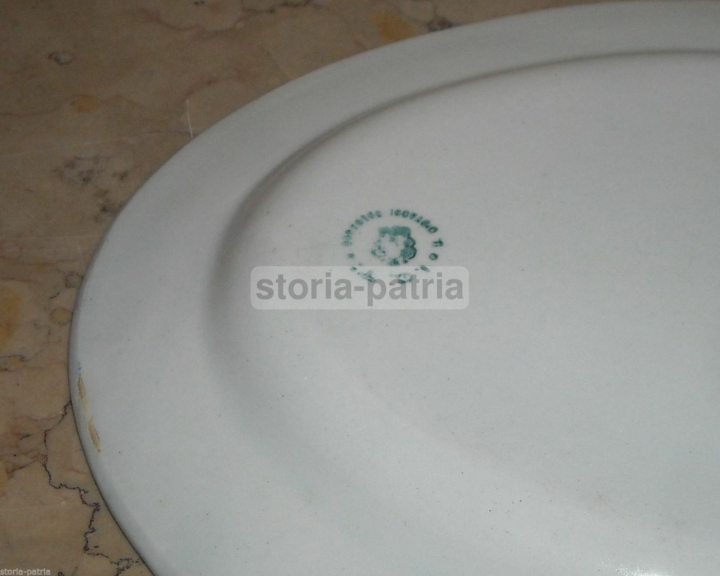 Piatto Ovale In Ceramica Con Decoro Blu, Epoca 1900, Con Marchio