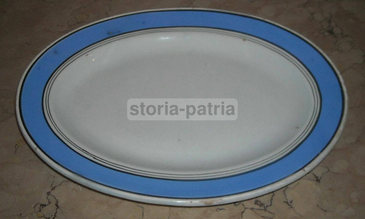 Piatto Ovale In Ceramica Con Decoro Blu, Epoca 1900, Con Marchio