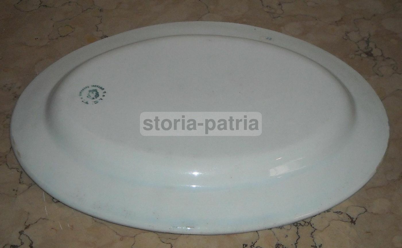 Piatto Ovale In Ceramica Con Decoro Blu, Epoca 1900, Con Marchio