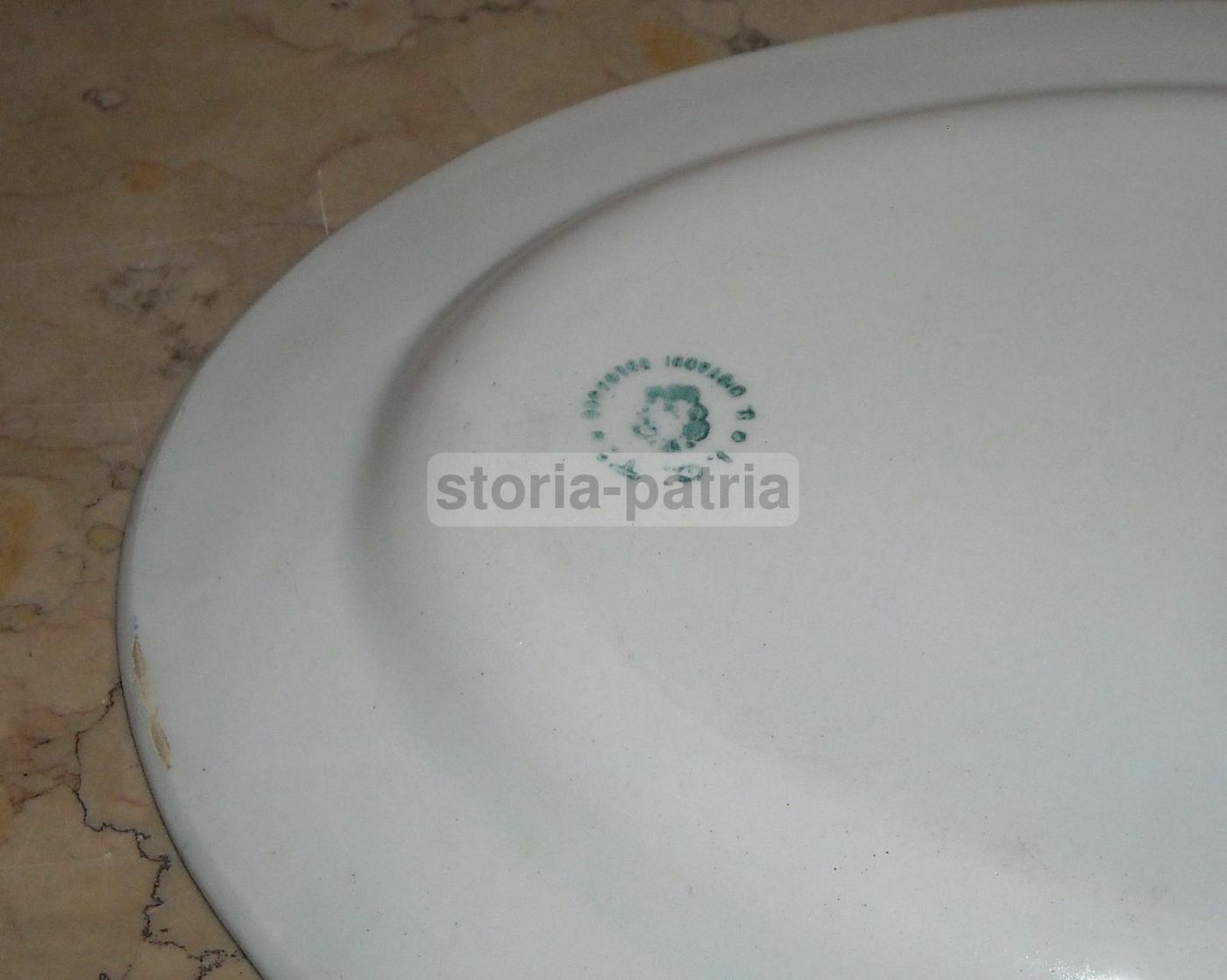 Piatto Ovale In Ceramica Con Decoro Blu, Epoca 1900, Con Marchio