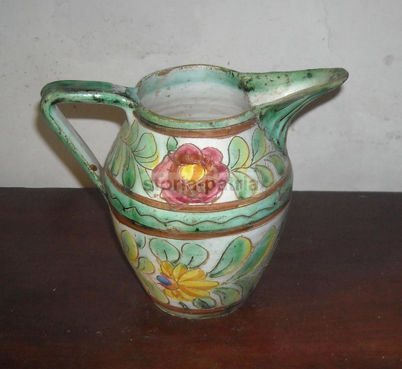 Brocca In Ceramica Popolare Decorata A Fiori Policromi, Fine '800   Inizio '900