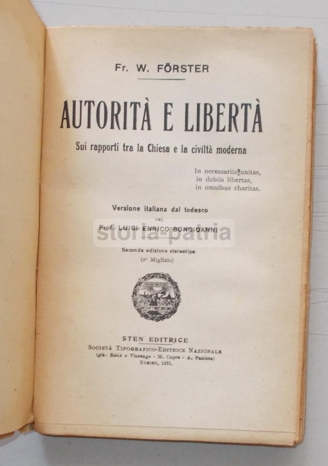 Autorità E Libertà Di F.W. Forster (1921): Chiesa E Civiltà Moderna