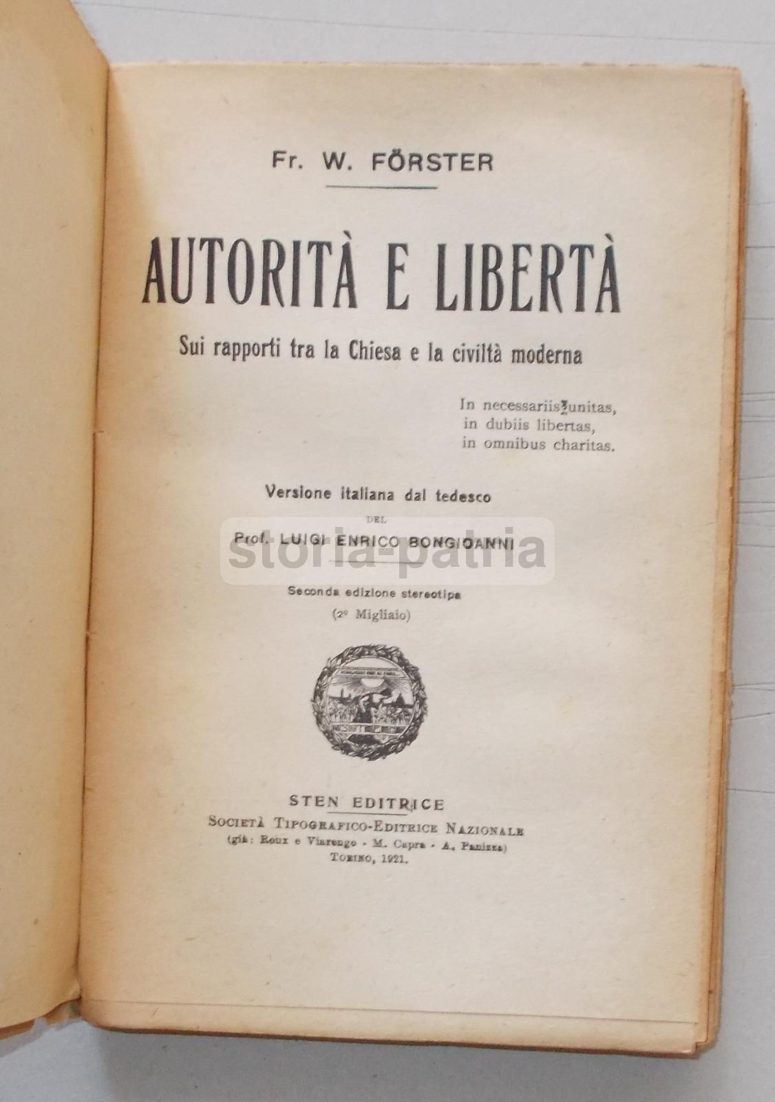 Autorità E Libertà Di F.W. Forster (1921): Chiesa E Civiltà Moderna
