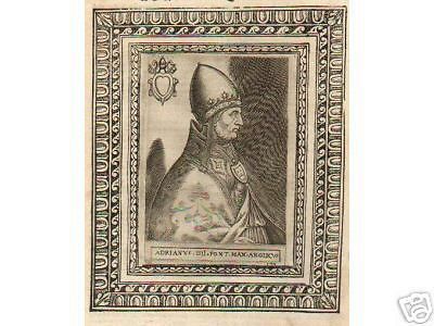 Papa Adriano IV: Incisione Antica Originale, Fine XVI Secolo