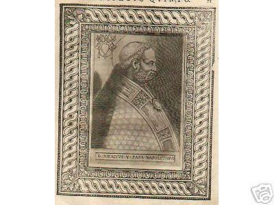 Ritratto Antico Di Papa Bonifacio V, Incisione Originale Della Fine Del Cinquecento