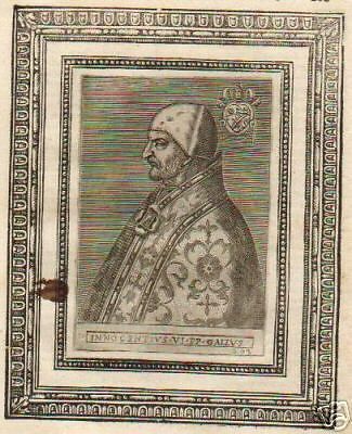Ritratto Antico Di Papa Innocenzo VI, Incisione Originale Del XVI Secolo