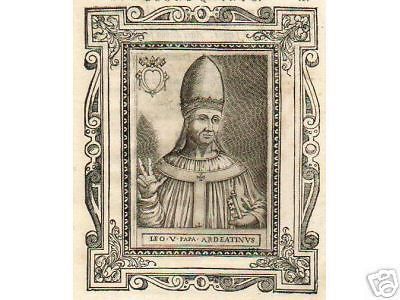 Ritratto Antico Di Papa Leone V, Incisione Originale, Fine XVI Secolo