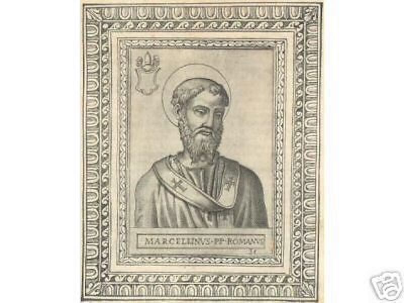 Papa Marcellino I: Incisione Antica Del XVI Secolo, Ritratto Del Pontefice