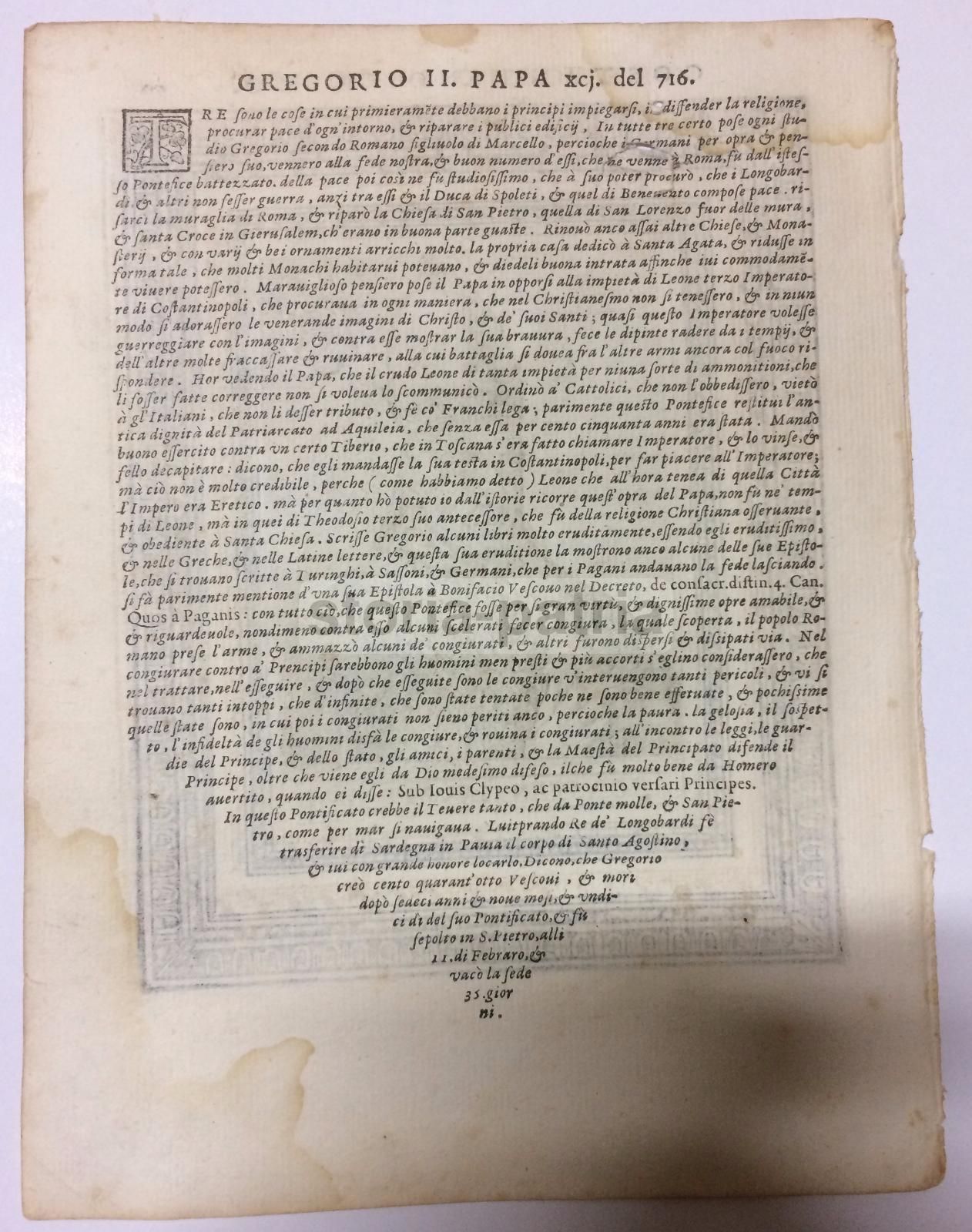 Incisione Antica Costantino I Papa Ritratto Araldica XVI Secolo