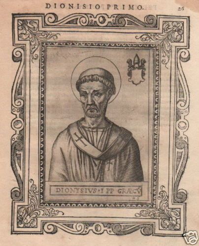 Papa Dionisio I. Incisione Antica All'Acquaforte E Xilografica, XVI Secolo