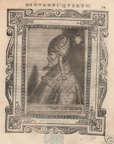 Antico Ritratto Di Papa Giovanni IV, Incisione E Acquaforte, Fine XVI Secolo