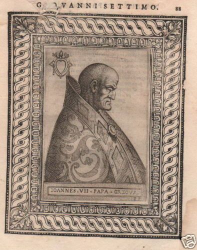 Incisione Antica Papa Giovanni VII Acquaforte E Xilografia Sec. XVI