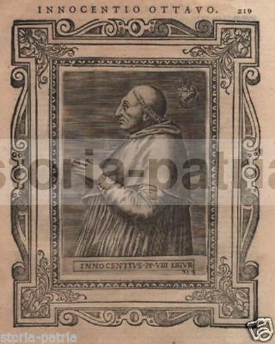 Incisione Antica Papa Innocenzo VIII Ritratto Originale XVI Secolo