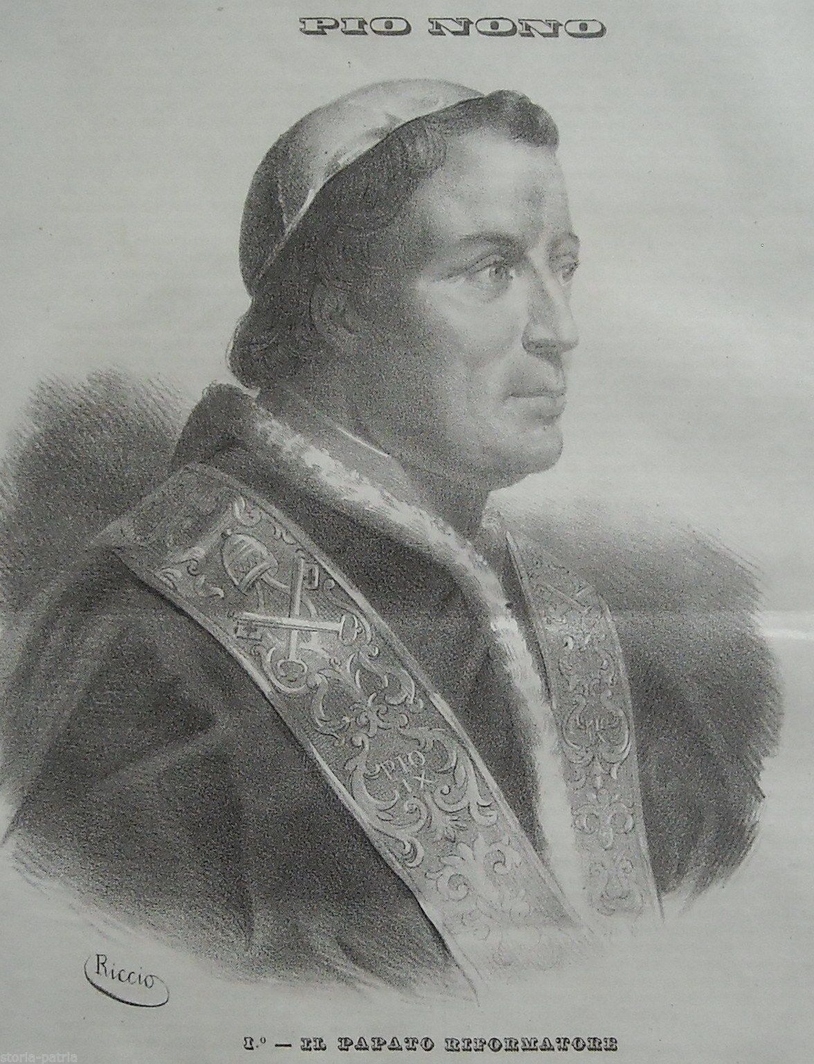Litografia Originale Di Pio IX, Riccio Napoletano, 1848