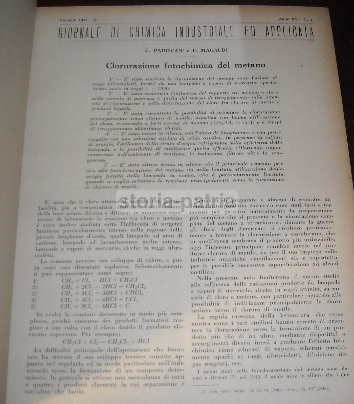 Giornale Di Chimica Industriale Ed Applicata 1933 Anno XV
