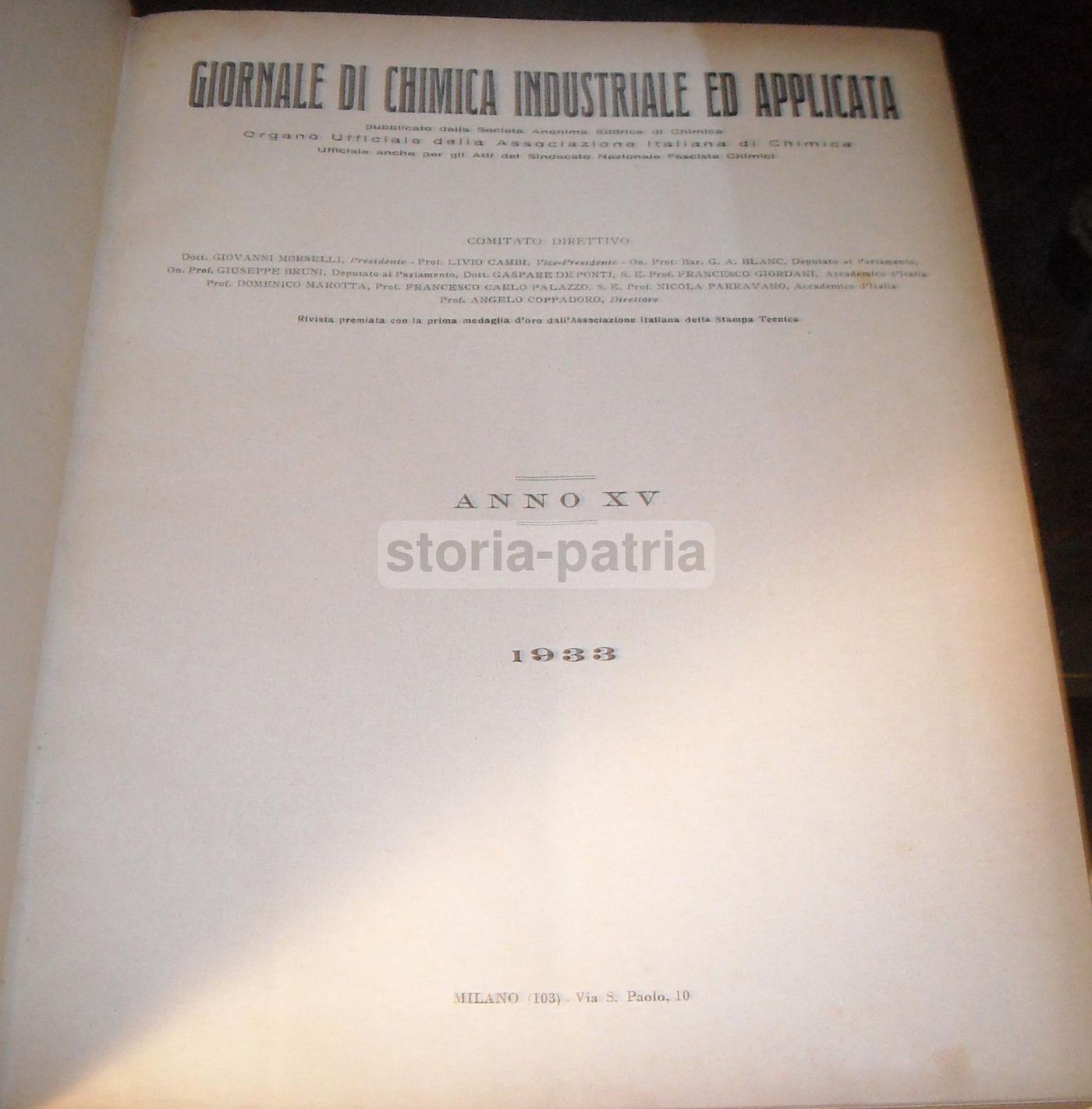 Giornale Di Chimica Industriale Ed Applicata 1933 Anno XV
