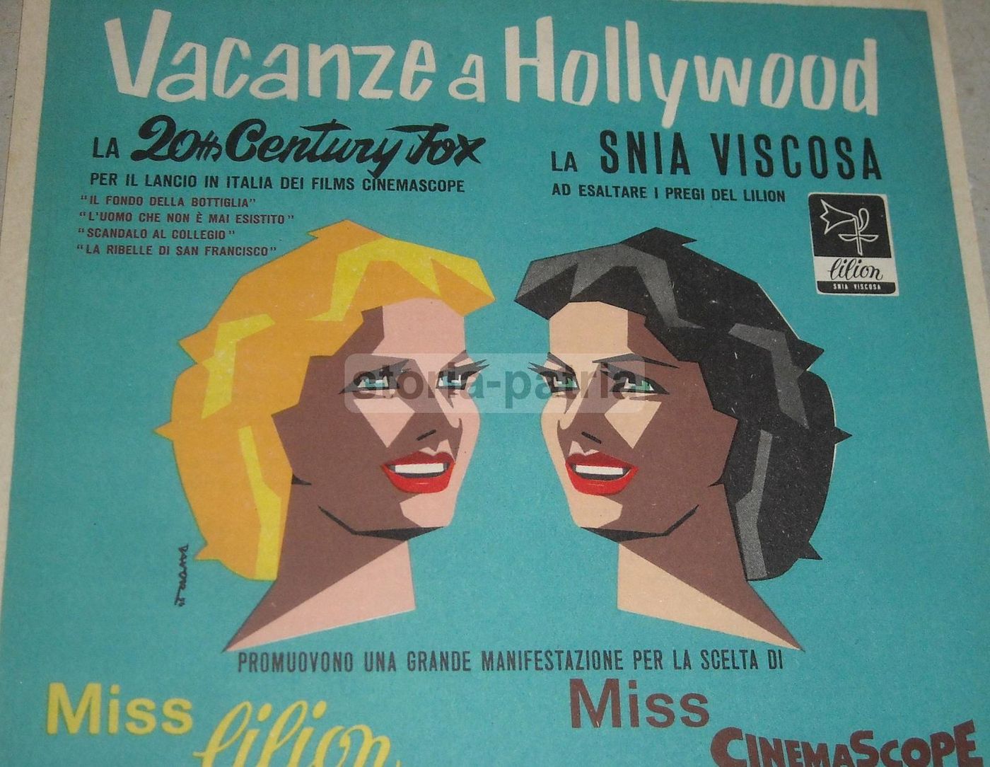 Locandina Concorso Miss Lilion Cinemascope 1956 Snia Viscosa