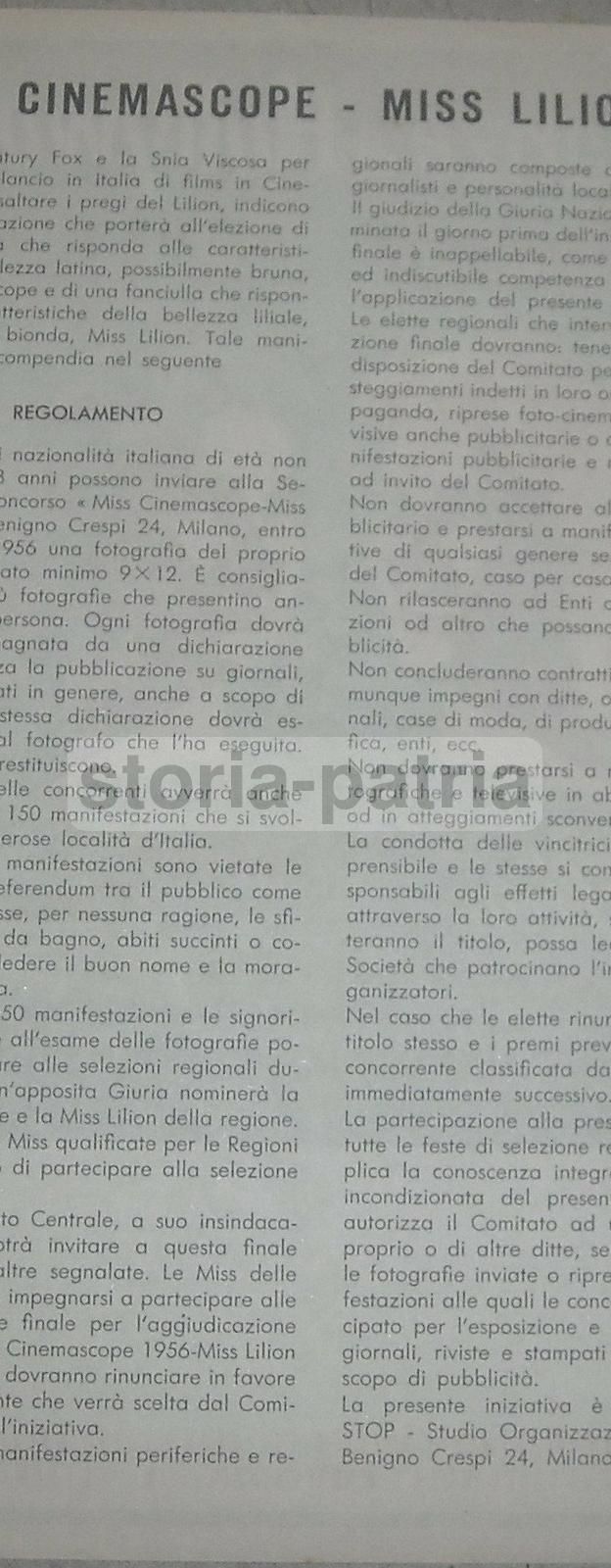 Locandina Concorso Miss Lilion Cinemascope 1956 Snia Viscosa
