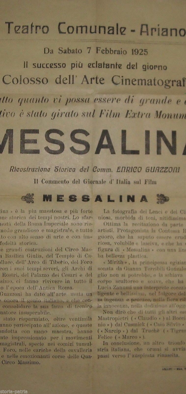 Volantino Cinema Messalina 1925 Teatro Comunale Ariano Irpino