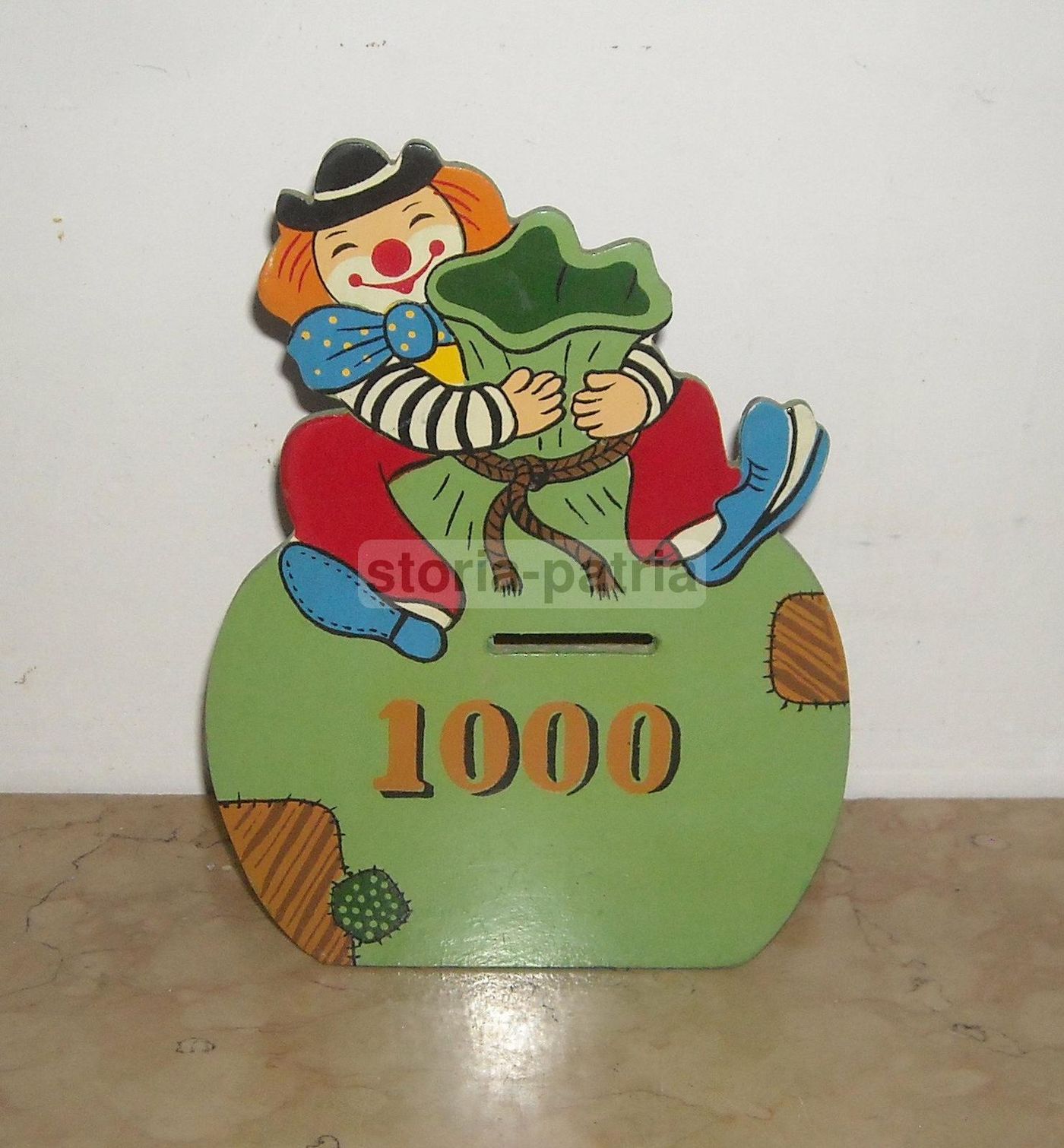 Salvadanaio Vintage Clown In Legno Anni '50
