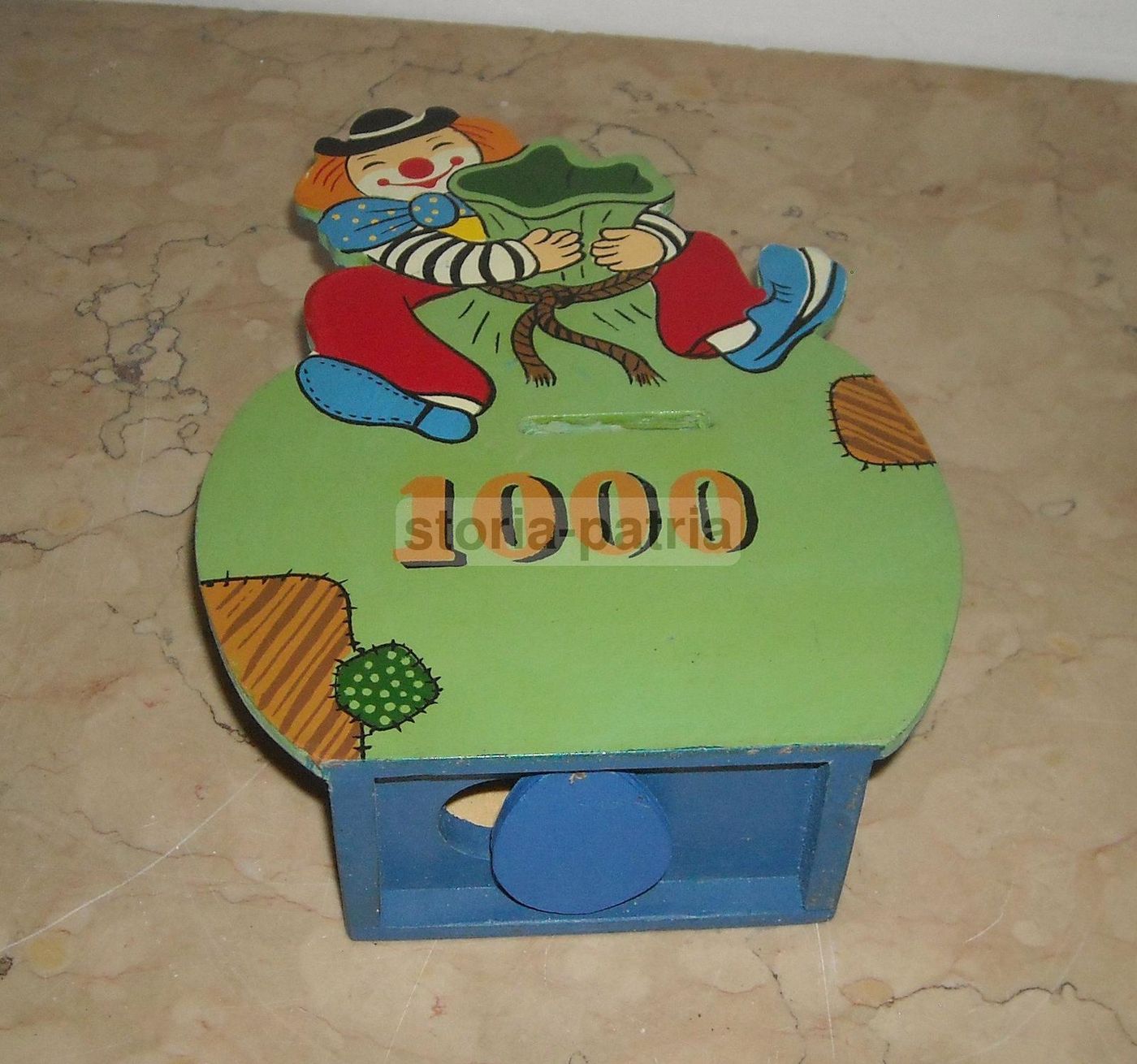 Salvadanaio Vintage Clown In Legno Anni '50