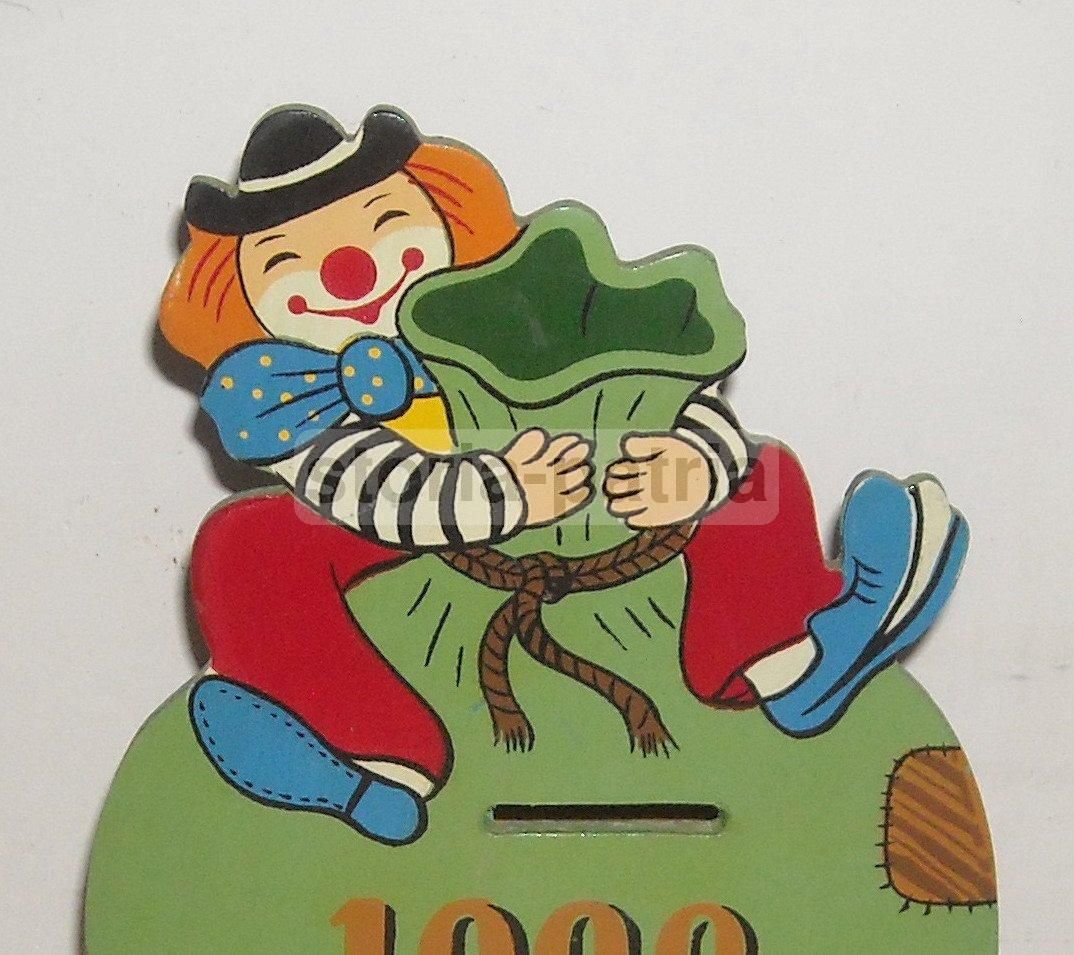 Salvadanaio Vintage Clown In Legno Anni '50