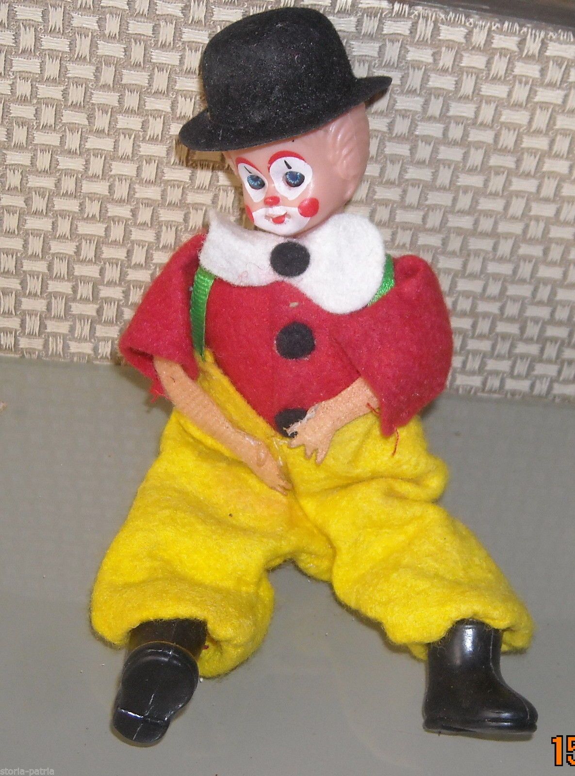 Pupazzo Pagliaccio Clown In Pannolenci Con Occhi Mobili, Anni '50