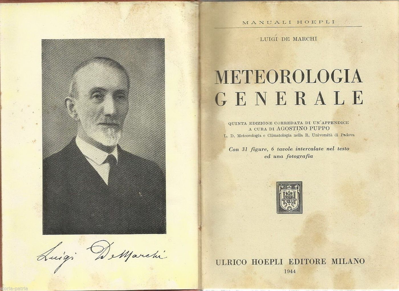 Meteorologia Generale, Luigi De Marchi, 1944, Hoepli Milano